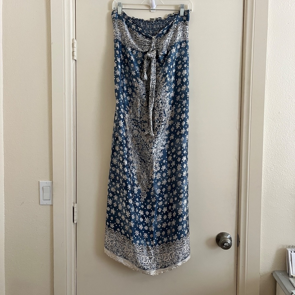 Trinity Convertible Silk Halter Strapless Maxi Dress M/L Floral Paisley Boho Y2K